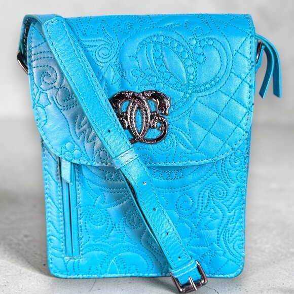 Sharif Handbags - Sharif Legacy Flap Leather Embroidered 3 Compartment Crossbody